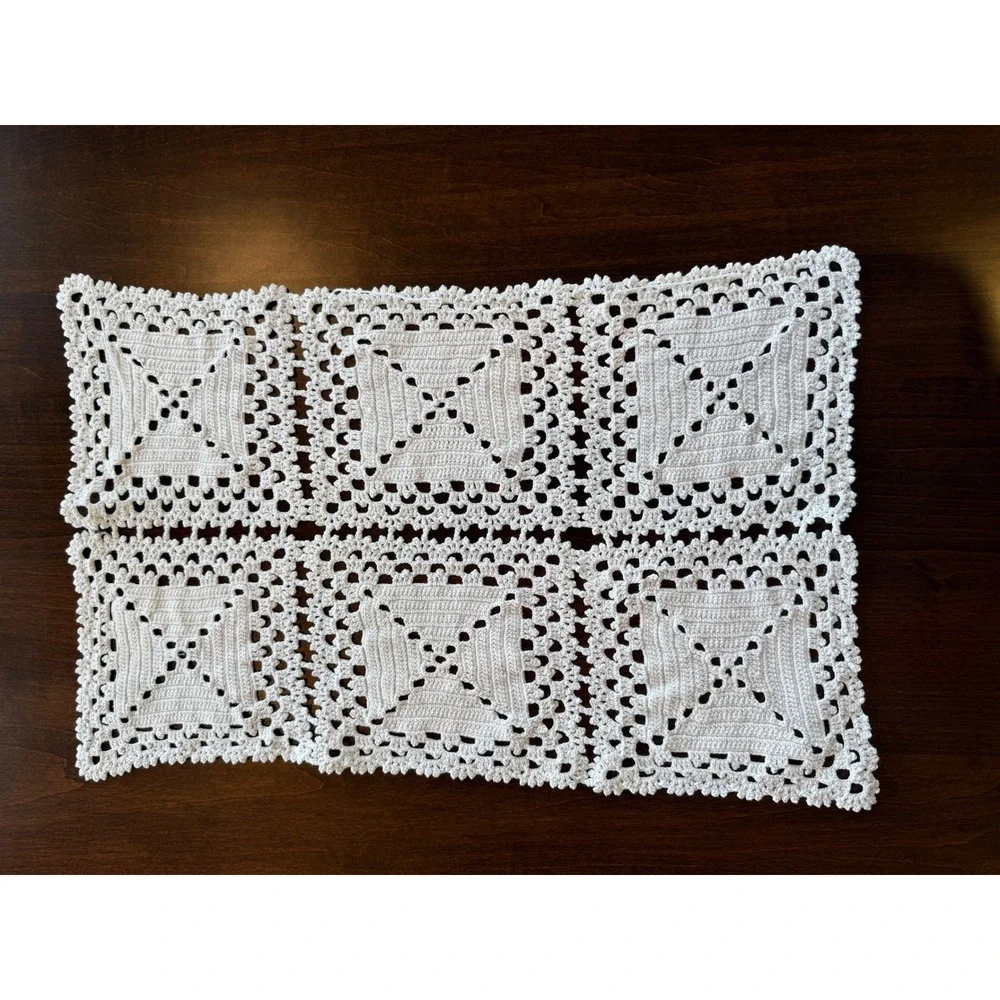 Vintage Crochet Lace Table Runner Doily White Cotton Dresser‎ Scarf 18x11